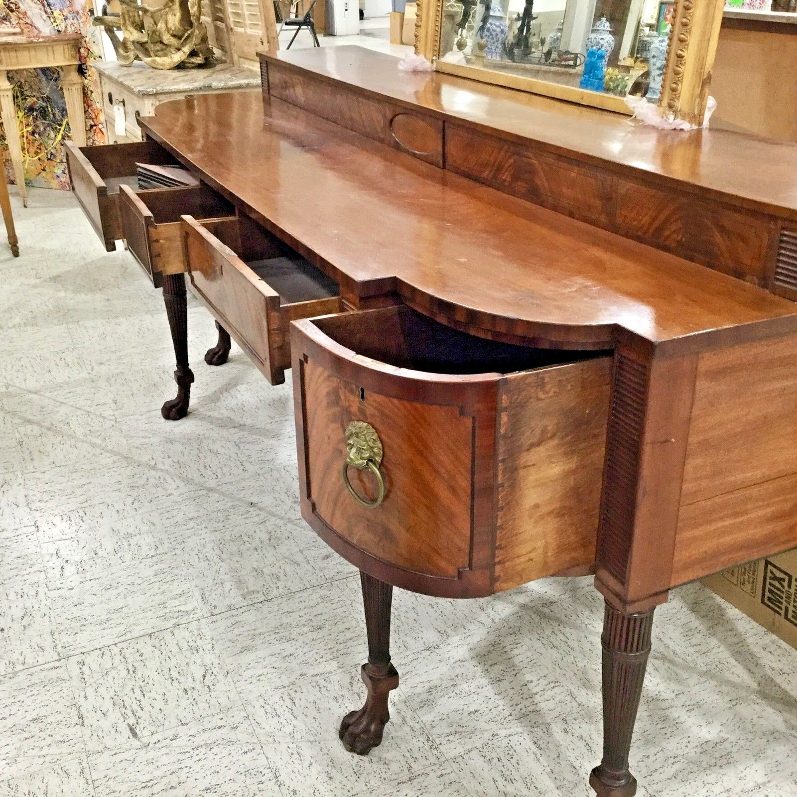 ESTATE Rare Monumental 19th Century English Regency Flame Mahogany Sideboard