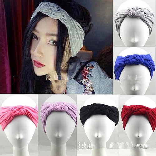 Women-Girl-70-80-Retro-Braided-Party-bow-boho-Cotton-Headband-Hair-band-Wrap