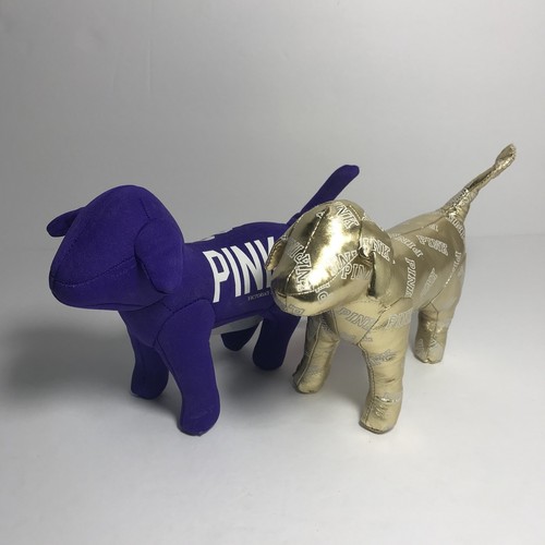 Victorias Secret PINK Lot of 2 Dogs - 2014 Limited Edition Gold & 1986 Purple