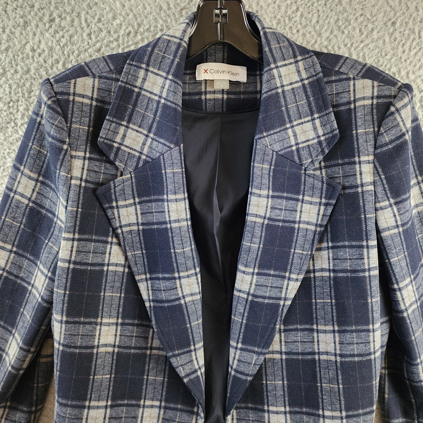Calvin Klein X-Fit Plaid One-Button Blazer Women's 6 Navy Multicolor Long Sleeve - Picture 3 of 15