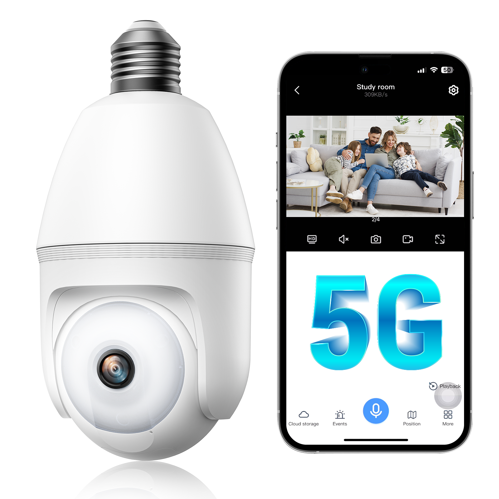 5G 360&deg; 1080P Wireless WiFi Light Bulb Security Camera Smart Home Socket Camera