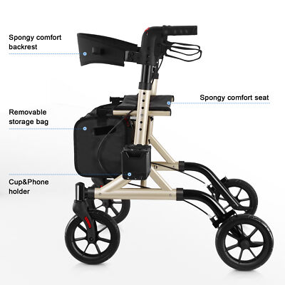 Rollator Walker w/cup Holder, 8'' Wheels, Folding w/Seat For Senior 300lbs Gold 