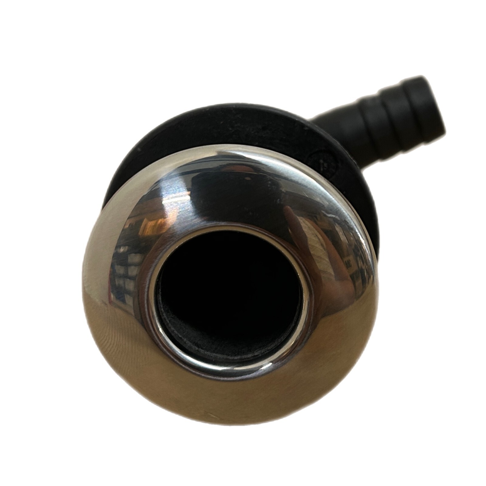 Stainless Steel Capped 90° Thru Hull with Nut 1-3/8 Hole 5/8" Hose 2" OD Flange