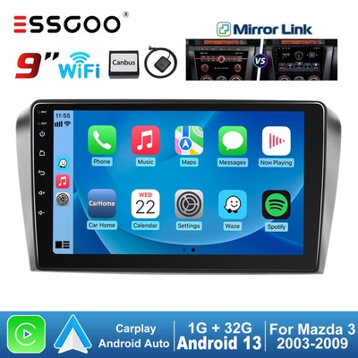 For Mazda 3 03-2009 9'' Carplay Android 13 32G Car Stereo Head Unit Radio GPS NAV