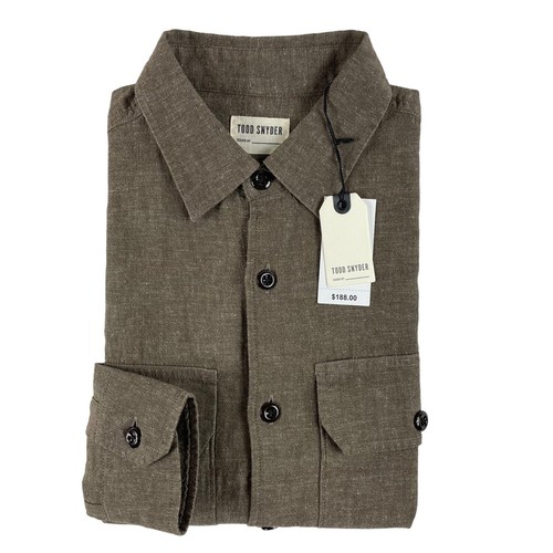 Todd Snyder Selvedge Chambray Utility Shirt In Brown Size