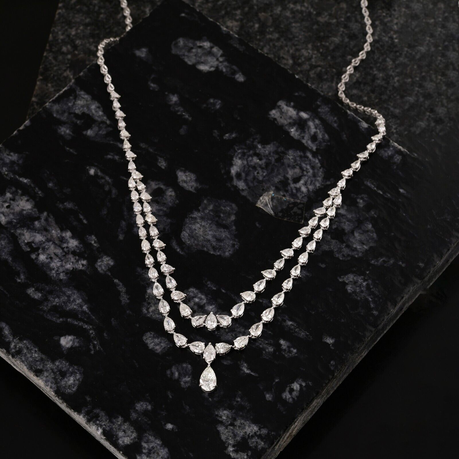 13.21 Ct Lab Grown CVD Pear Diamond Pendant Layered Necklace