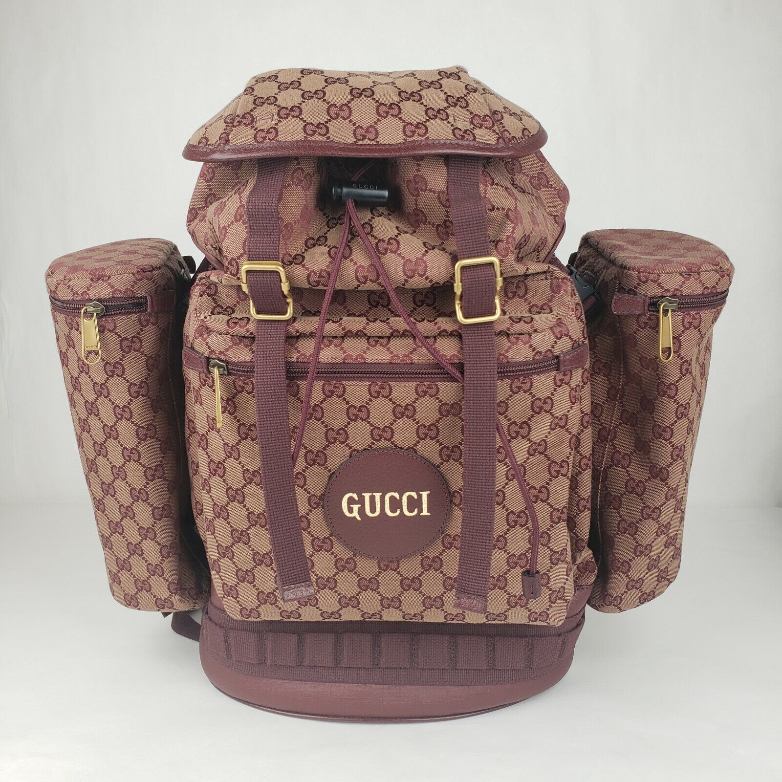 Gucci Beige/Bordeaux Canvas Large Cylindrical Side Pouches Gucci Beige/Bordeaux Canvas Large Cylindrical Side Pouches