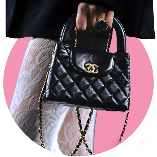 NEW CHANEL 24P BLACK LEATHER NANO KELLY MINI TOP HANDLE