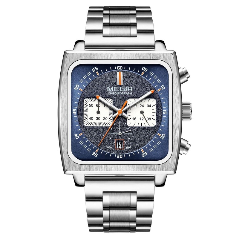 Herrenuhr Monaco Chronograph Kaliber 12 Homage Quarz Lederband Blau 2024