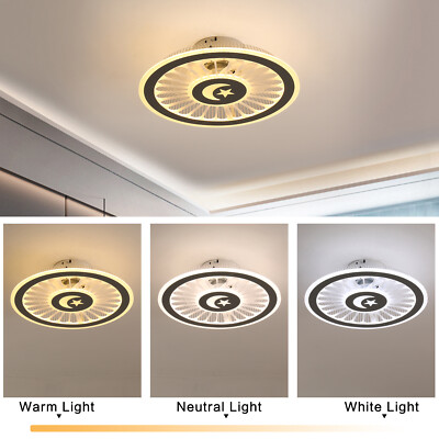 Modern Ceiling Fan Light Dimmable LED Chandelier Flush Mount Lamp 3-Speed+Remote