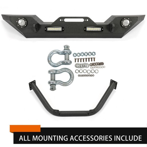 For 07-24 Jeep Wrangler JK JL Gladiator JT Front Bumper w/LED Lights Winch Plate