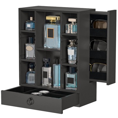 upcessory Cologne Organizer for Men, Vertical Wood Perfume Stand, Black Large...