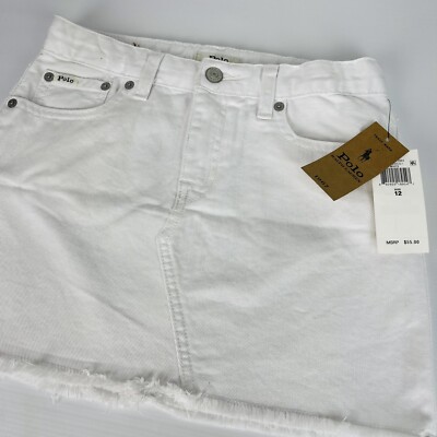 Polo Ralph Lauren White Denim Skirt size 12-14 Youth Classic Button Pocket RLP