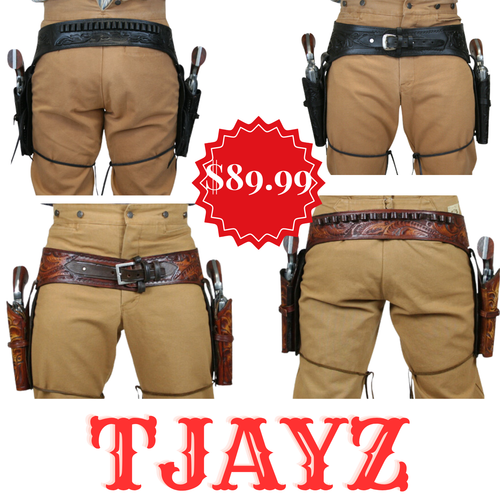 USA TJAYZ AMERICAN DUAL 22 Tooled Holster Gun Drop Belt Western RIG SASS Cowboy