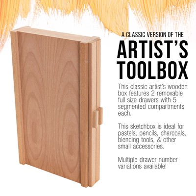 US Art Supply&reg; 2-Drawer Artist Wood Pastel, Pen, Marker Storage Box