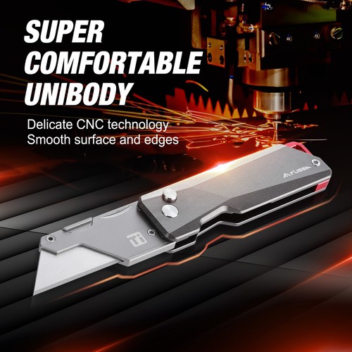 FLISSA Advanced Titanium Utility Knife CNC Unibody Lightweight w/10 Extra Blades