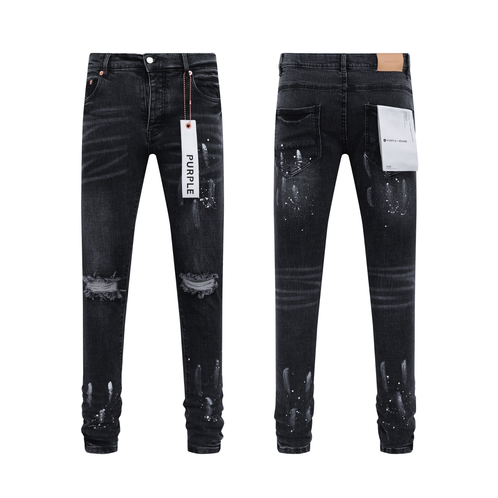 s*様 SPLASH PAINT STRETCH PANTS - BLACK Paint Splatter Baggy Trousers (S62KB0240-M35458-BLACK)