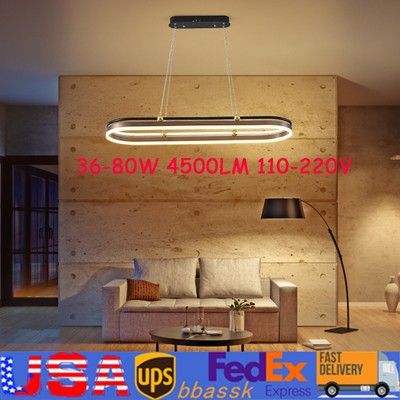 LED Chandelier Dimmable Linear Modern Rectangle Hanging Pendant Lamp 3000-6500K
