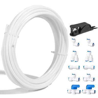 Professional 1/4'' OD Tubing Water Line Kit for Refrigerator Ice Makers, 32.8 ...