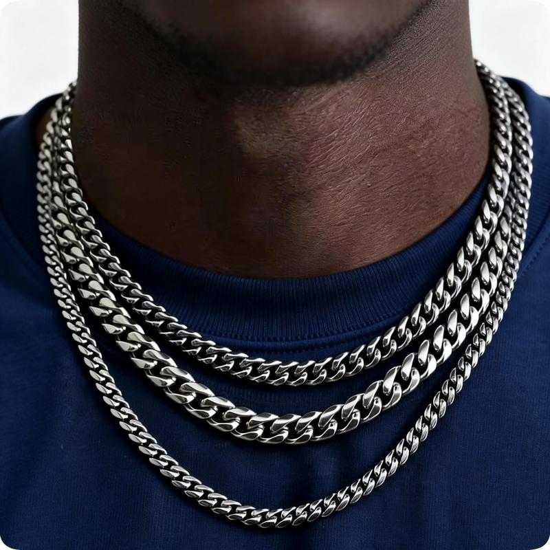 Chain Necklace for Men,Grey Gold Color Stainless Steel Cuban Chain Metal Choker 