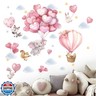 Animals Balloon Wall Stickers for Nursery: Baby Girls Kids Boys Bedroom Wall Decals - Pink Hot Air Balloon Elephant Fox