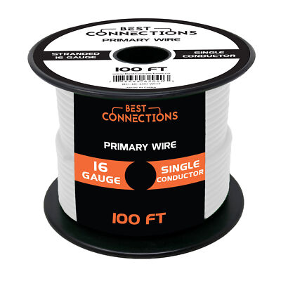 16 Gauge Car Audio Primary Wire (100ft White)  Remote, Power/Ground Electrical