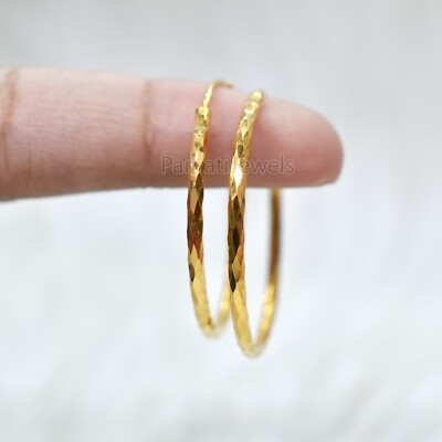 Beautiful Diamond Cut Plain Solid 14K&18K Gold Partywear Women Hoop Earrings