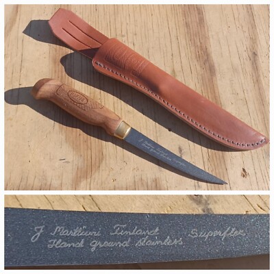 Vintage J Marttiini Rapala Finland Fillet Knife Hand Ground Stainless + Sheath 