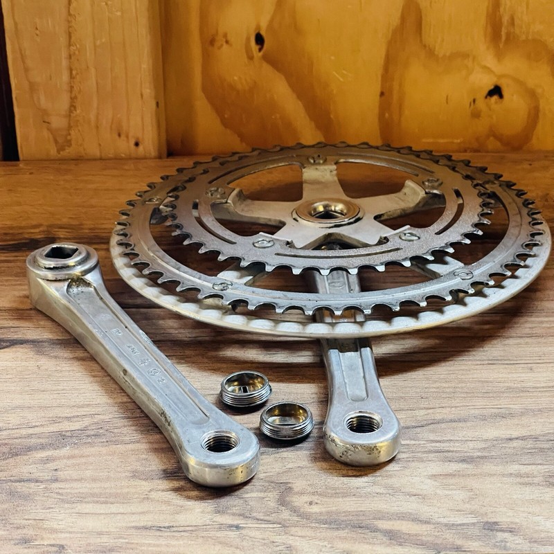 Vintage 1980 Motobecane Crankset 170 52 40 &nbsp;Silver Chainguard Square Taper 9/16