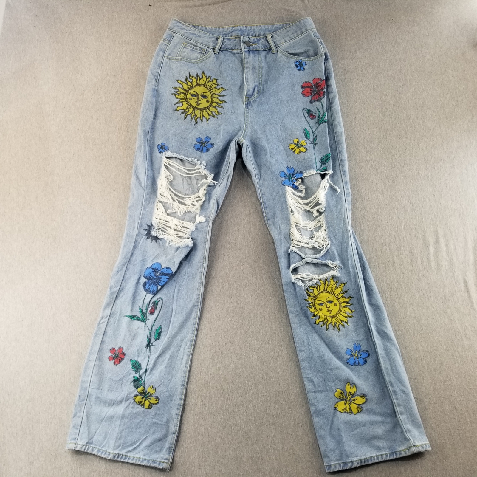 Shein Jeans Women's Sz L Distressed Light Wash Fairycore Gardencore Indie
