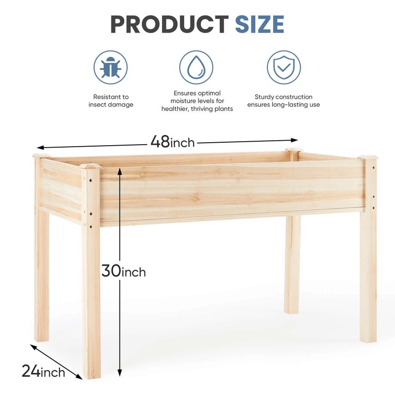Raised Garden Bed with Legs, 48x24x30in Wood Elevated Planter Box