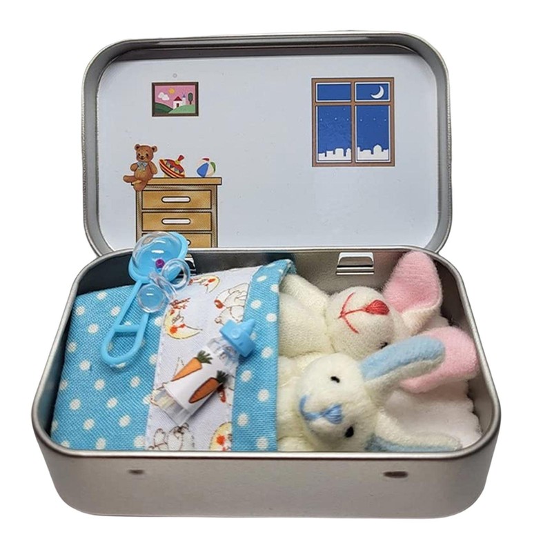 Easter Tiny Bunny Plush Toy Pocket Tin,Stuffed Tiny Rabbit I