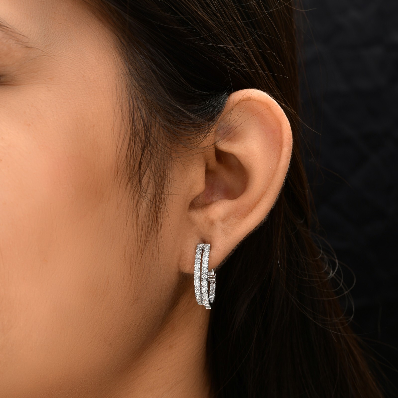 2.05 Ct Lab Grown CVD Round Diamond Hoop Earrings 14k White