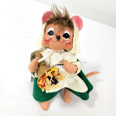 Annalee 203107 6'' Pilgrim Girl Mouse Green cornucopia 2007 Thanksgiving New tags