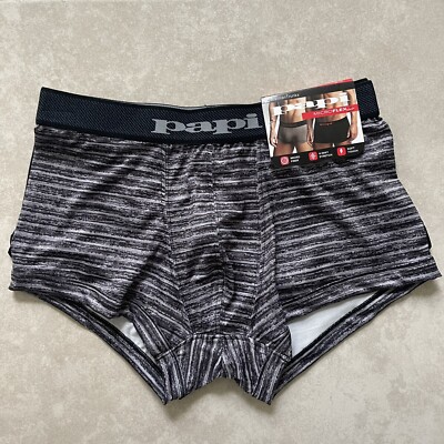 Papi Men's 2 Pack Underwear Black & Gray Stripe Microflex Brazilian Trunk Small
