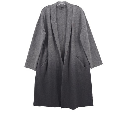 EILEEN FISHER Ombre Gray 100% Wool Coat Open Front Duster S/M - SMALL HOLE!