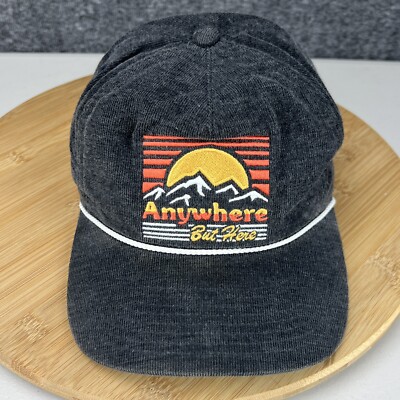 Neff Anywhere But Here Corduroy Hat Cap Snapback Gray Embroidered Rope EUC