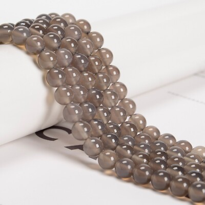 Gray Agate Smooth Round Beads 4mm 6mm 8mm 10mm 12mm 15.5'' Strand