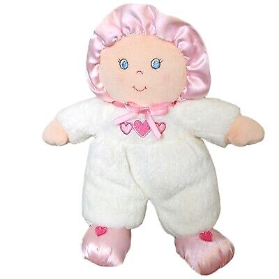 9'' BABIES R US 2013 BABY DOLL WHITE PINK HEARTS RATTLE STUFFED ANIMAL PLUSH TOY
