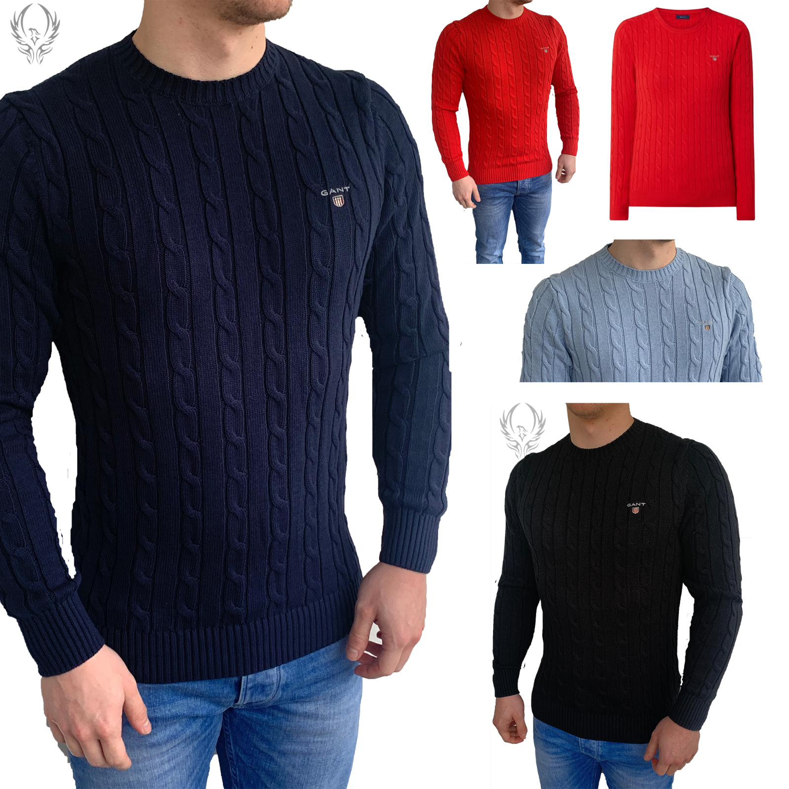 Gant Herren Pullover Pulli Sweater Zopfmuster 4 Farben S M L XL XXL Neu