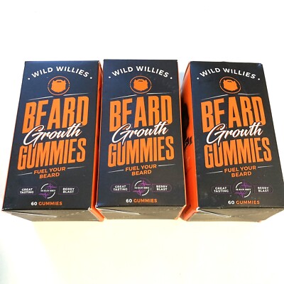 3 Beard Growth Gummies - Grow a Fuller & Thicker Beard Faster, Berry Blast READ