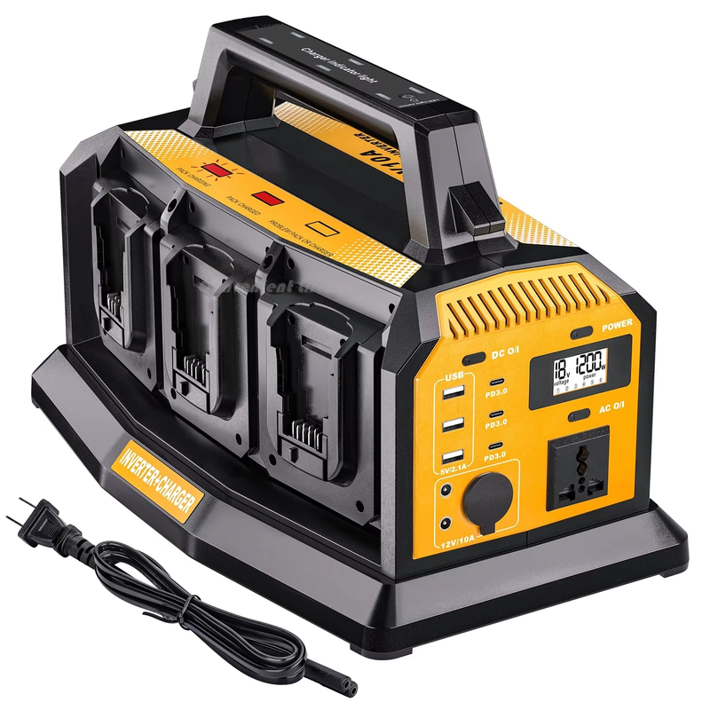 1200W Power Inverter Battery Charger 2-in-1 for DeWalt Battery 6 Ports Rapid Cha