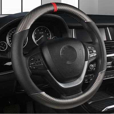 For Honda Accord/Civic Carbon Fiber Car Steering Wheel Cover Non-Slip Black&Gray