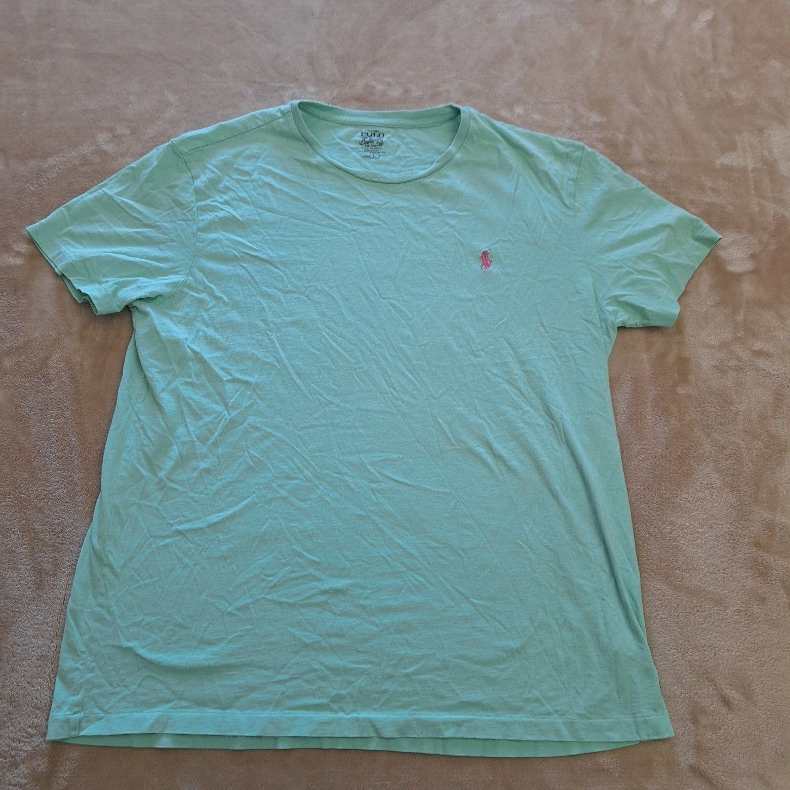 Polo Ralph Lauren Shirt Men s Large Teal Short Sleeve Pink Breast Cancer Pony eBay