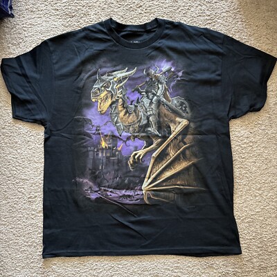 Liquid Blue Knight Riding A Dragon, Black Shirt, Brand New, Men Size XL
