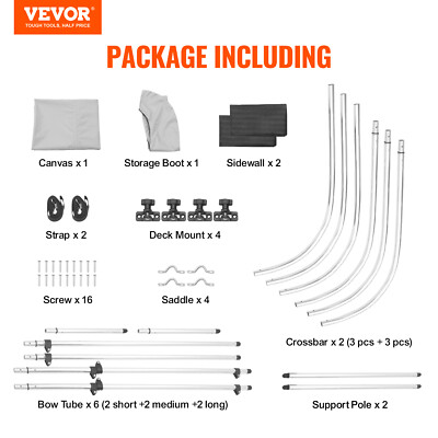 VEVOR 3 Bow Bimini Top Boat Cover Detachable Mesh Sides 600D with Frame 67"-72"W