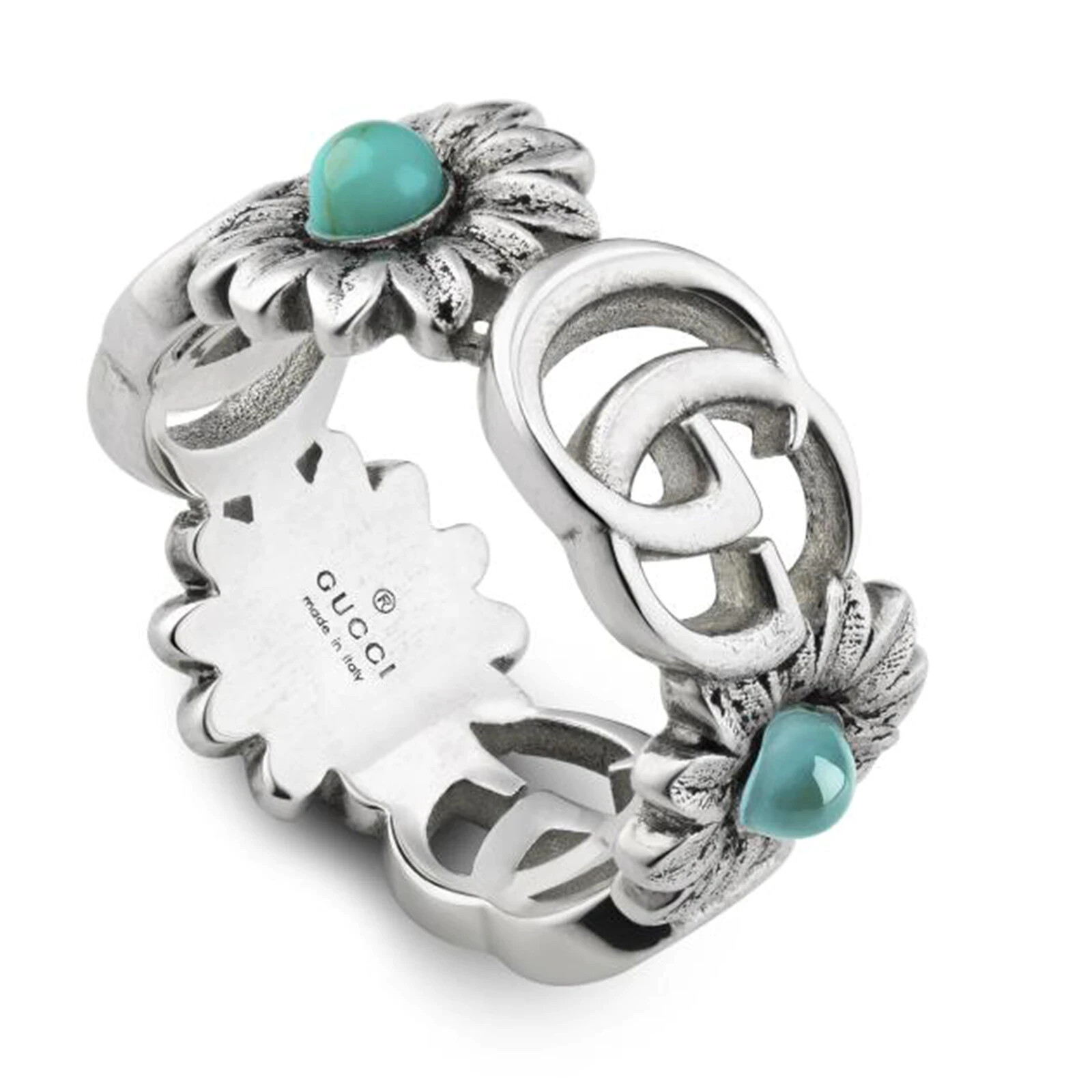 New Original Gucci Silver GG Marmont Turquoise Ring New Original Gucci Silver GG Marmont Turquoise Ring