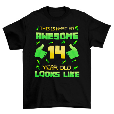 Kids 14th Birthday Gaming T-Shirt Awesome 14 Year Old Looks Like Gift Minecraft