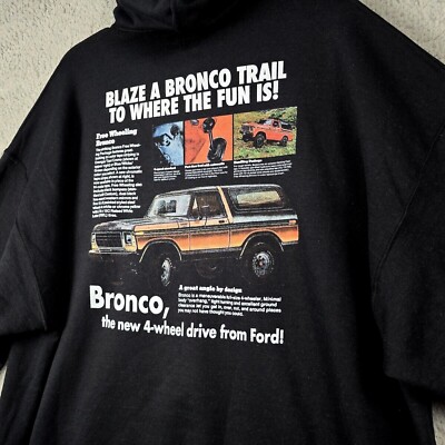 FORD BRONCO SWEATER ADULT LARGE BLACK OUTDOOR HOODIE 4X4 OFFROAD WORK MENS NWT