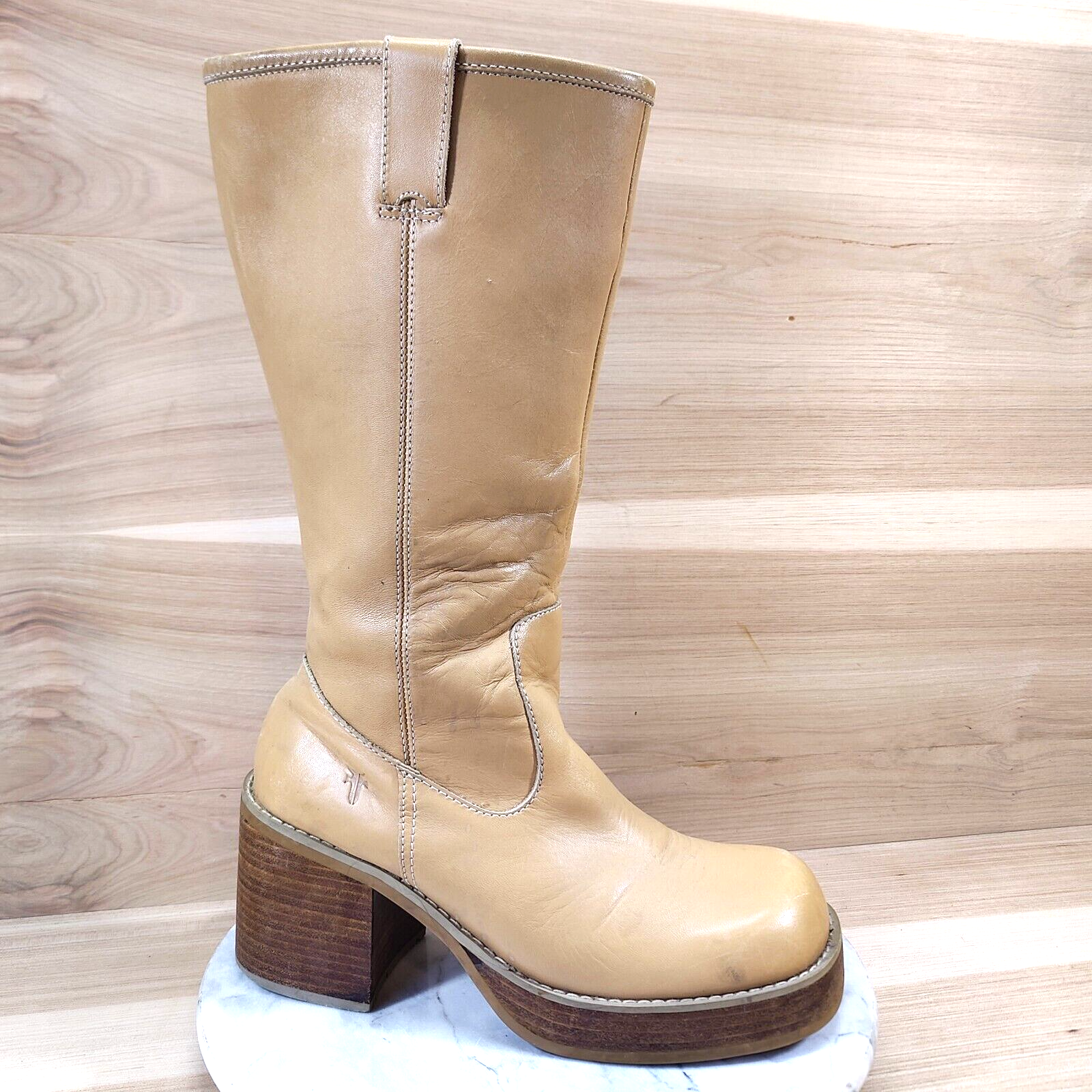 Vtg Y2K Frye Dorian Platform Boots Women 8.5 Beige Chunky